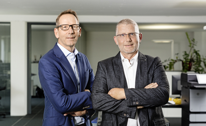 Die Geschäftsleitung: Heinrich Grob, Geschäftsleiter Vertrieb und Marcel Jürgens, Geschäftsleiter Informatik
